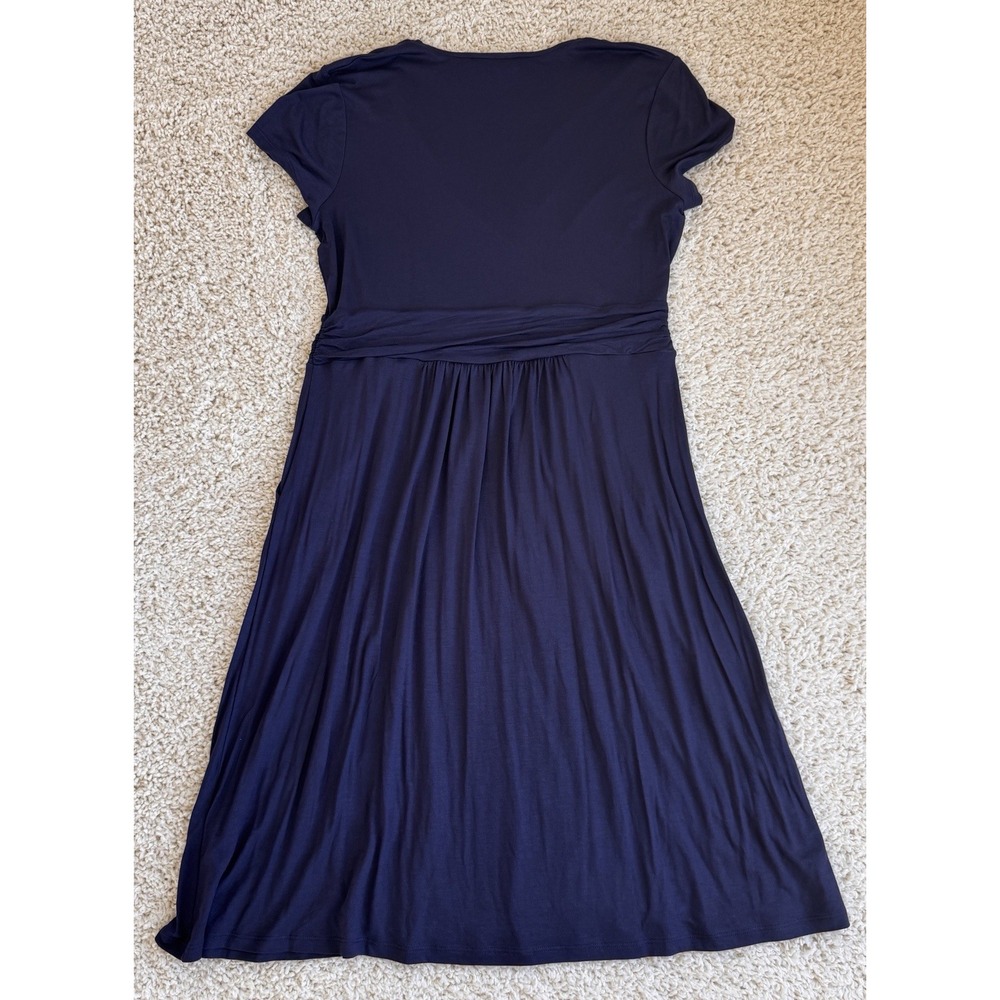 Boden Jersey Wrap Dress Women Size 10R Navy Blue NWT Short Sleeve Pocket Midi - Picture 2 of 9